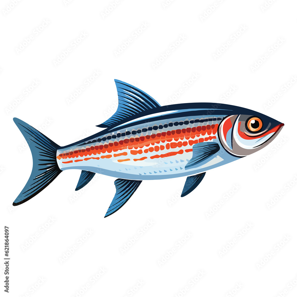 Fototapeta premium Delicate Aquatic Charm: Longfin Zebra Danio Showcased in a Beautiful 2D Illustration