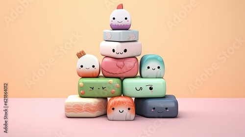 a bunch of sushi sitting on top of a table photo