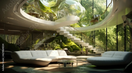 futuristic crazy full bubble glass interior  cantilever botanical patio