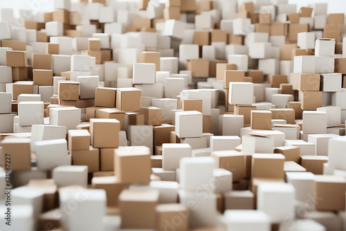 Huge pile of  many cardboard plain boxes on white background. Lots of of kraft boxes. Creative wallpaper concept of moving  transportation  housewarming and delivery company. Generative AI photo.