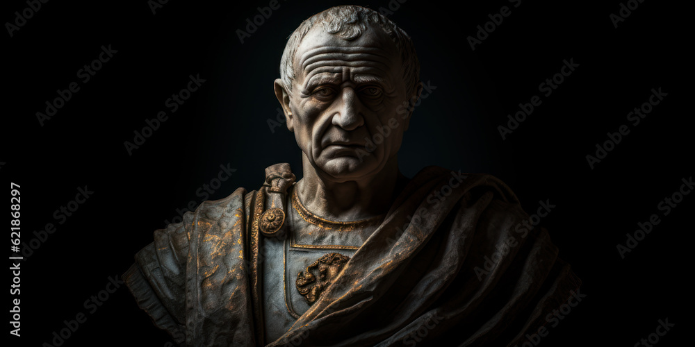 Vespasian bust sculpture, former Roman emperor. Generative AI

