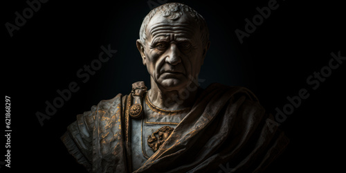 Vespasian bust sculpture, former Roman emperor. Generative AI