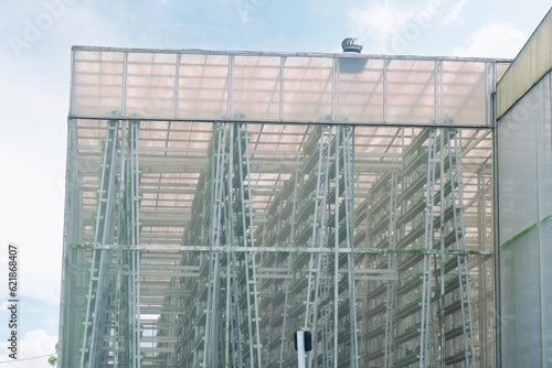 Photography Exterior view of a commercial vertical farm in Singapore