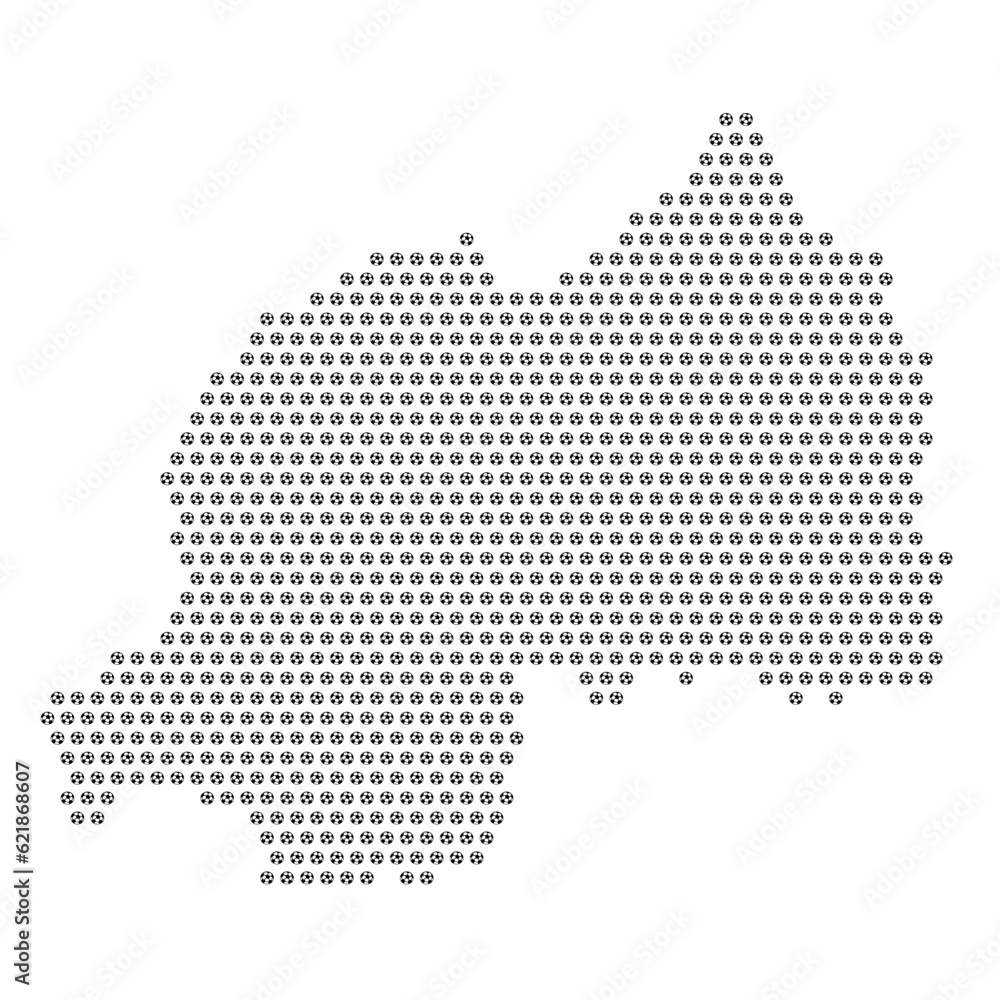 Map of the country of Rwanda with football soccer icons on a white background Map of the country of Rwanda with football soccer icons on a white background