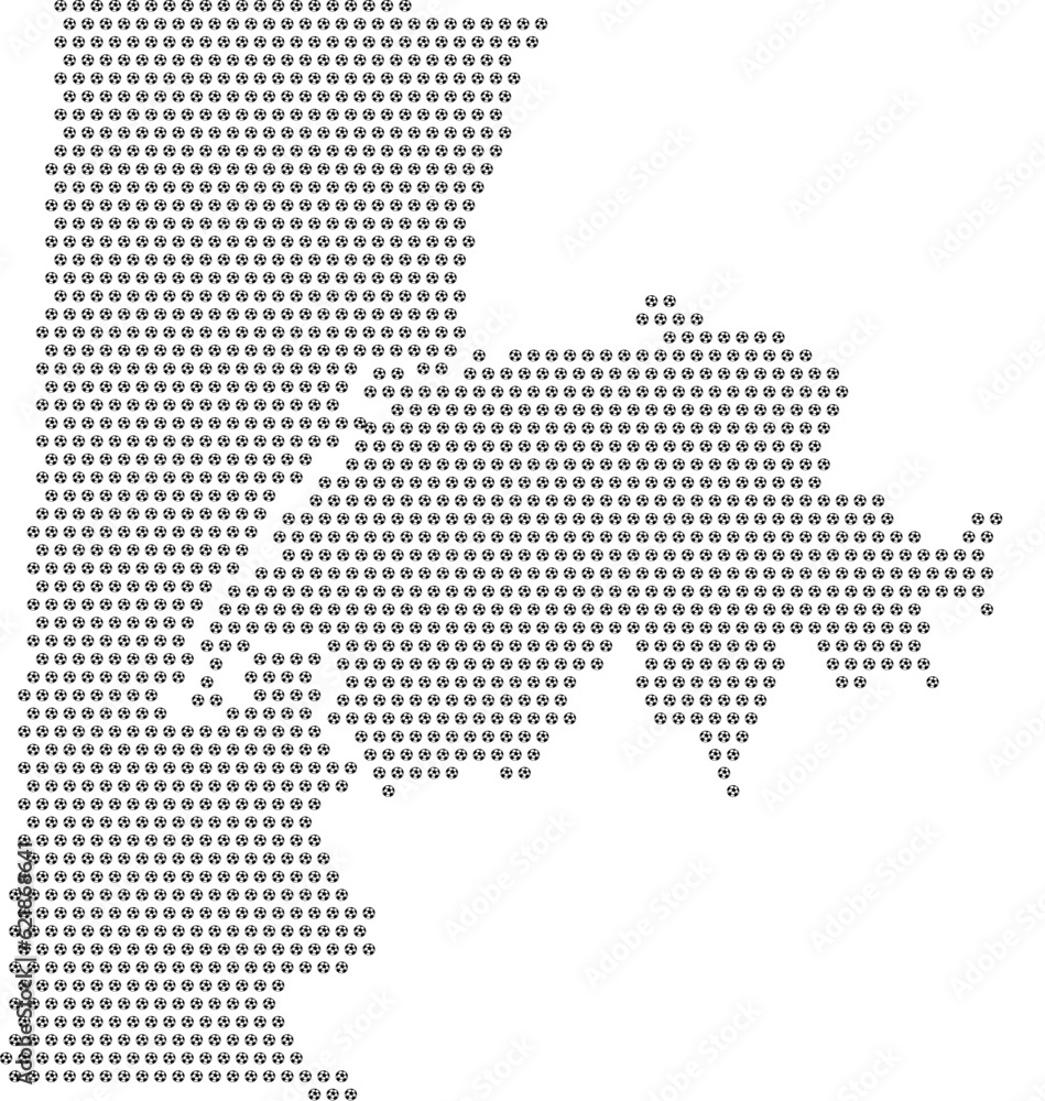 Map of the country of Switzerland with football soccer icons on a white background