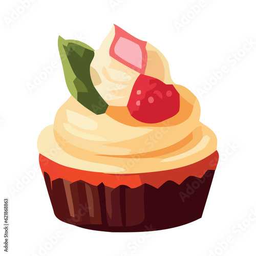 Sweet cupcake with cream and berry decoration