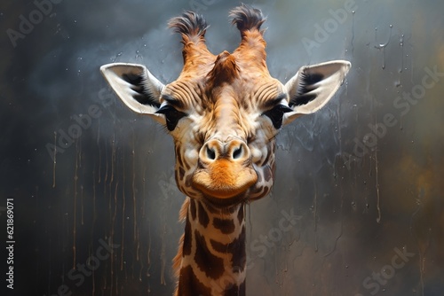 A giraffe standing in front of a cloudy sky. AI