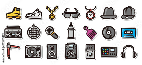 Illustrated sticker set of hip hop.Quick and simple to use.