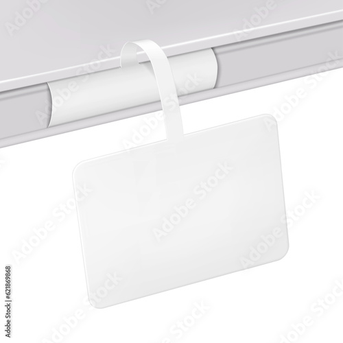 Rectangular shelf wobbler vector mockup. White blank rectangle supermarket dangler realistic mock-up