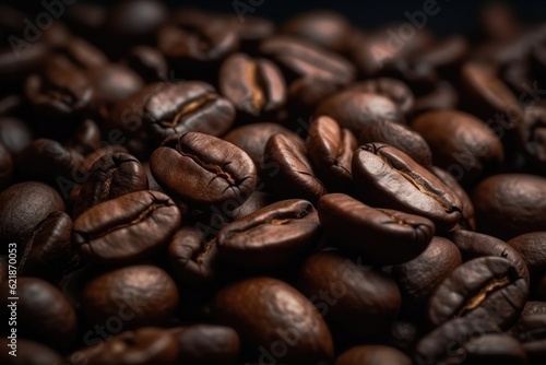Coffee beans background. Close - up brown coffee beans. Ai generative.