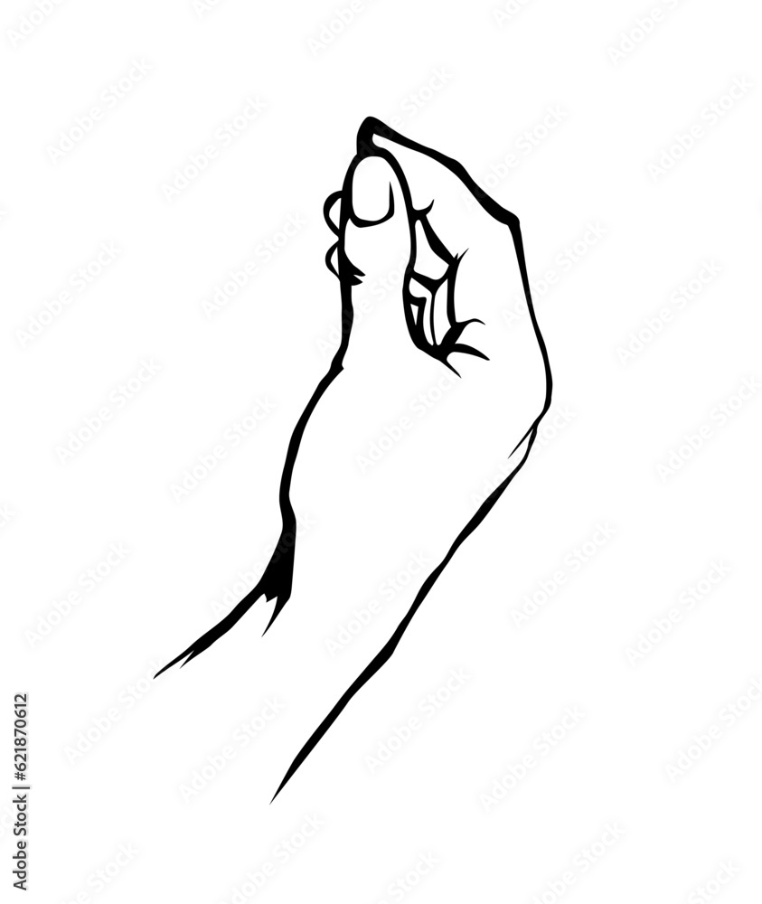 A hand is holding a pinch of salt. Vector drawing A hand is holding a pinch of salt. Vector drawing