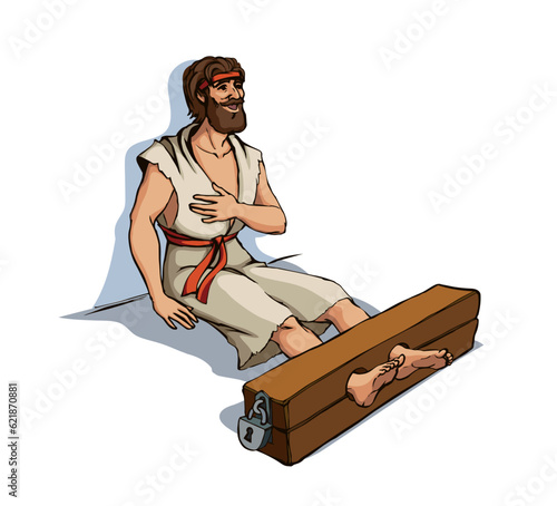 Paul and Silas in prison. Vector drawing