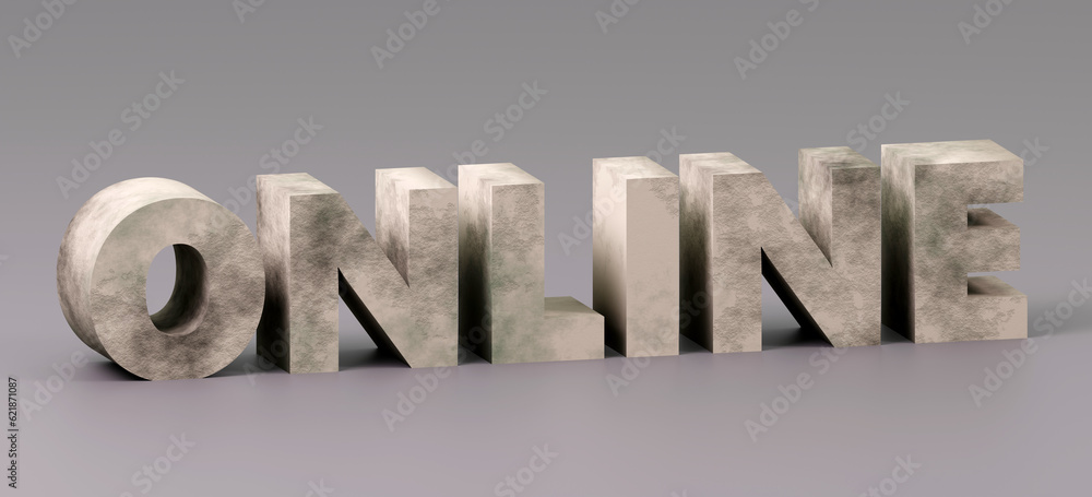 3d Concrete sign Online on grey background. Sales promotional concept 3d Concrete sign Online on grey background. Sales promotional concept