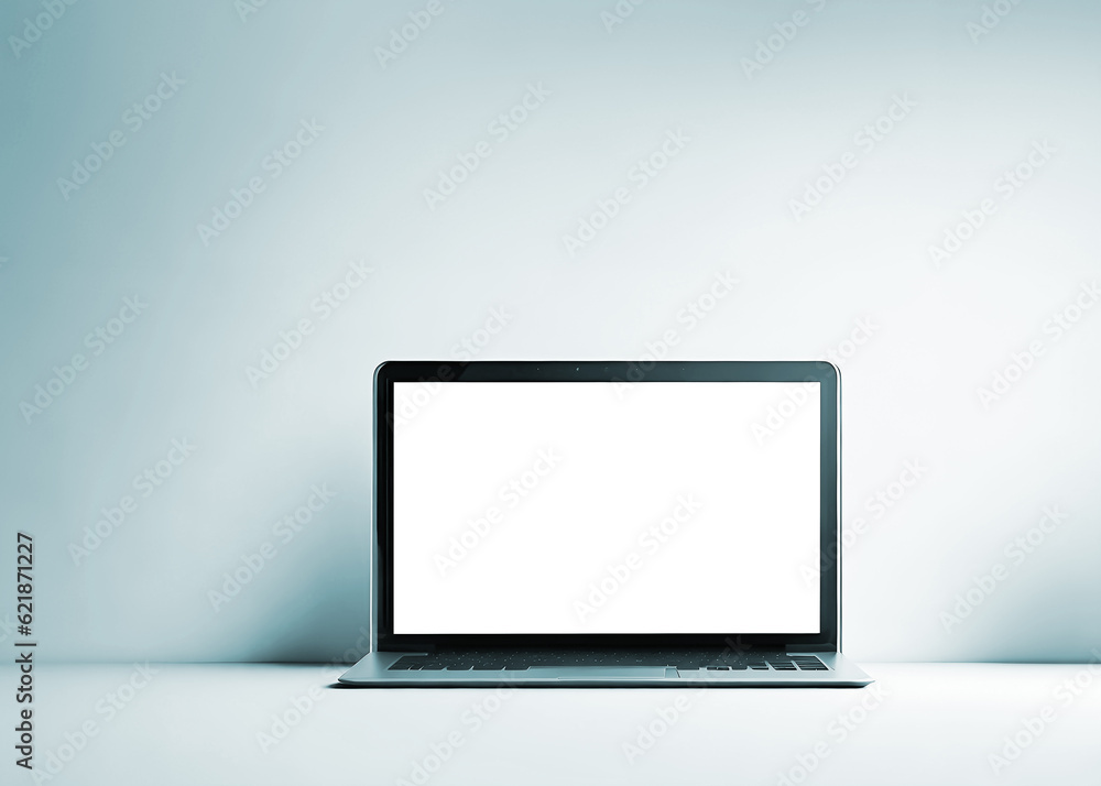 Mockup portable computer laptop blank screen on wooden table top in an empty room background, Ideas for template for your text, technological device , screen or more use Mockup portable computer laptop blank screen on wooden table top in an empty room background, Ideas for template for your text, technological device , screen or more use