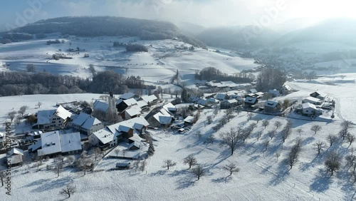 Aerial view, town view with St. Martin's Church, Kilchberg, Basel-Landschaft, Switzerland, Europe photo