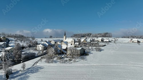 Aerial view, town view with St. Martin's Church, Kilchberg, Basel-Landschaft, Switzerland, Europe photo