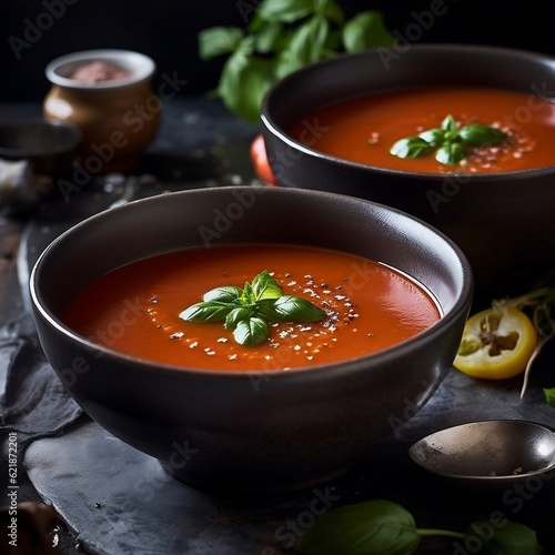 Tomato soup with basil gazpacho generative ai