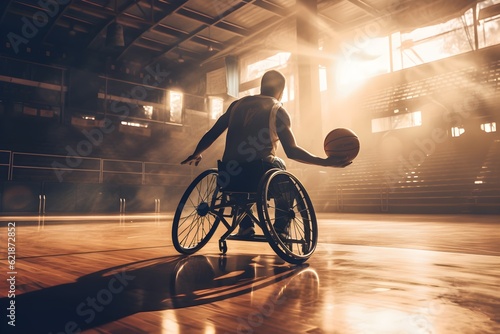 a man in a wheelchair playing basketball