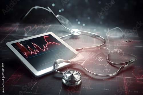 a tablet with a stethoscope and glasses