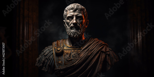 Aurelian bust sculpture, former Roman emperor. Generative AI