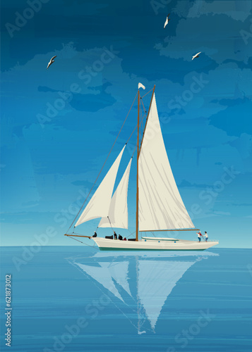 Sailing yacht on the open sea