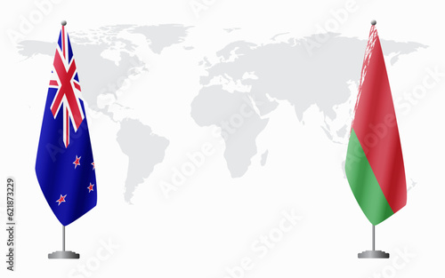 New Zealand and Belarusian flags for official meeting