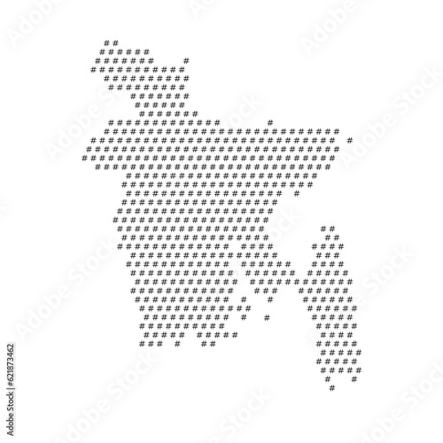 Map of the country of Bangladesh with hashtag icons texture on a white background