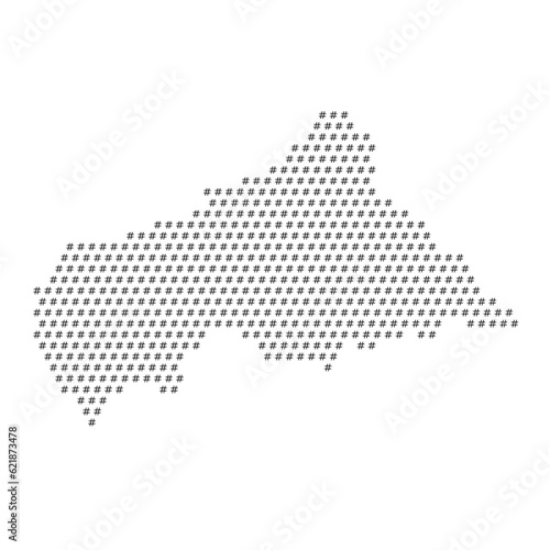 Map of the country of Central African Republic with hashtag icons texture on a white background