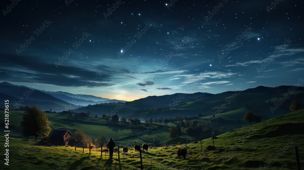 Celestial Magic Ursa Major, Cassiopeia, and Scorpio in a Starry Night Sky over a Rural Hilltop in Romania