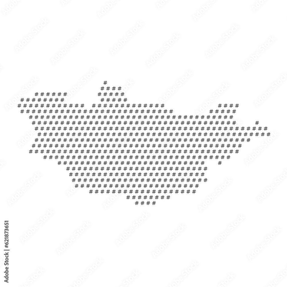 Map of the country of Mongolia with hashtag icons texture on a white background