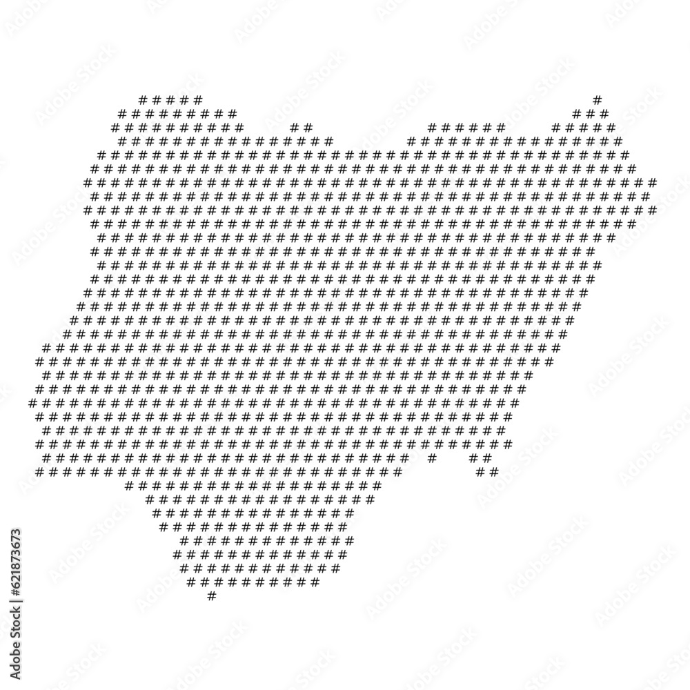 Map of the country of Nigeria with hashtag icons texture on a white background