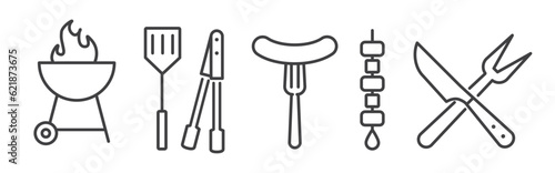 Collection of Barbecue Related Vector Thin Line Icons