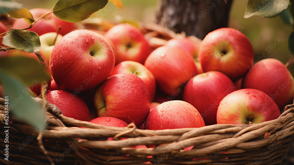 a basket filled with freshly picked apples, AI-Generated a basket filled with freshly picked apples, AI-Generated