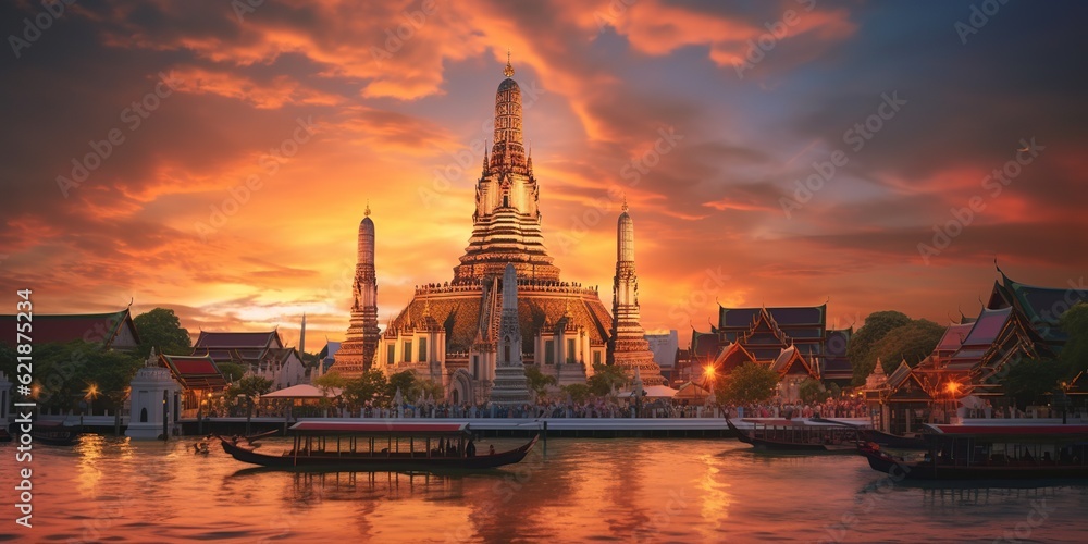 Obraz premium Thai Temple, Wat Arun Ratchawararam Ratchawaramahawihan or Wat Chaeng