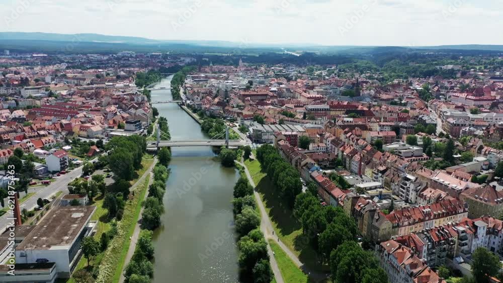Drone video over the historic old town of Bamberg between the Regnitz and Main rivers. Bamberg, Upper Franconia, Bavaria, Germany, Europe Drone video over the historic old town of Bamberg between the Regnitz and Main rivers. Bamberg, Upper Franconia, Bavaria, Germany, Europe