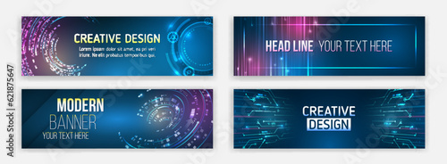 Technology, medicine, science, engineering, artificial intelligence. High-tech computers concept. Futuristic banner template set. Modern hi-tech design for websites and social networks.