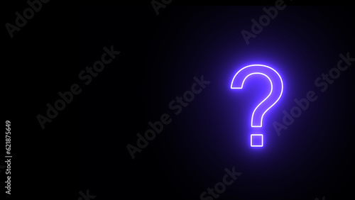 neon indigo color question mark on black background. Neon question mark. Question mark Symbol, question mark sign. neon question mark sign. photo
