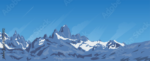 Background of snow mountains and blue sky. Flat vector illustration. © Dukhanina Ekaterina