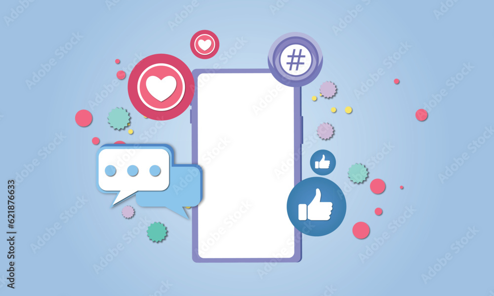 Social media with video and photo gallery on mobile phone on blue background.Vector Design Illustration. Social media with video and photo gallery on mobile phone on blue background.Vector Design Illustration.