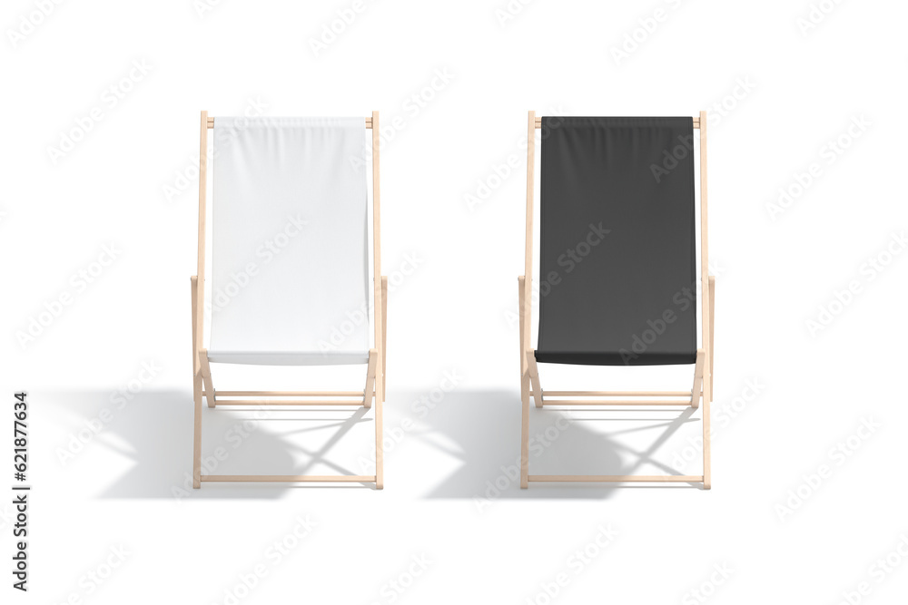 Blank black and white folding beach chair mockup, front view Blank black and white folding beach chair mockup, front view