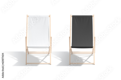 Blank black and white folding beach chair mockup, front view