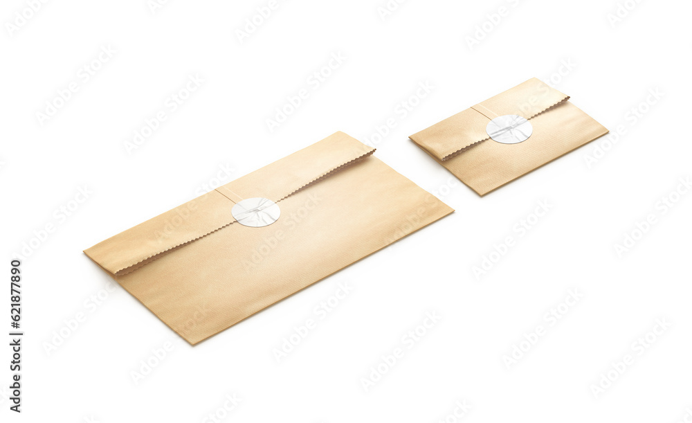 Blank craft rectangle paper bag with white sticker mockup, isolated Blank craft rectangle paper bag with white sticker mockup, isolated