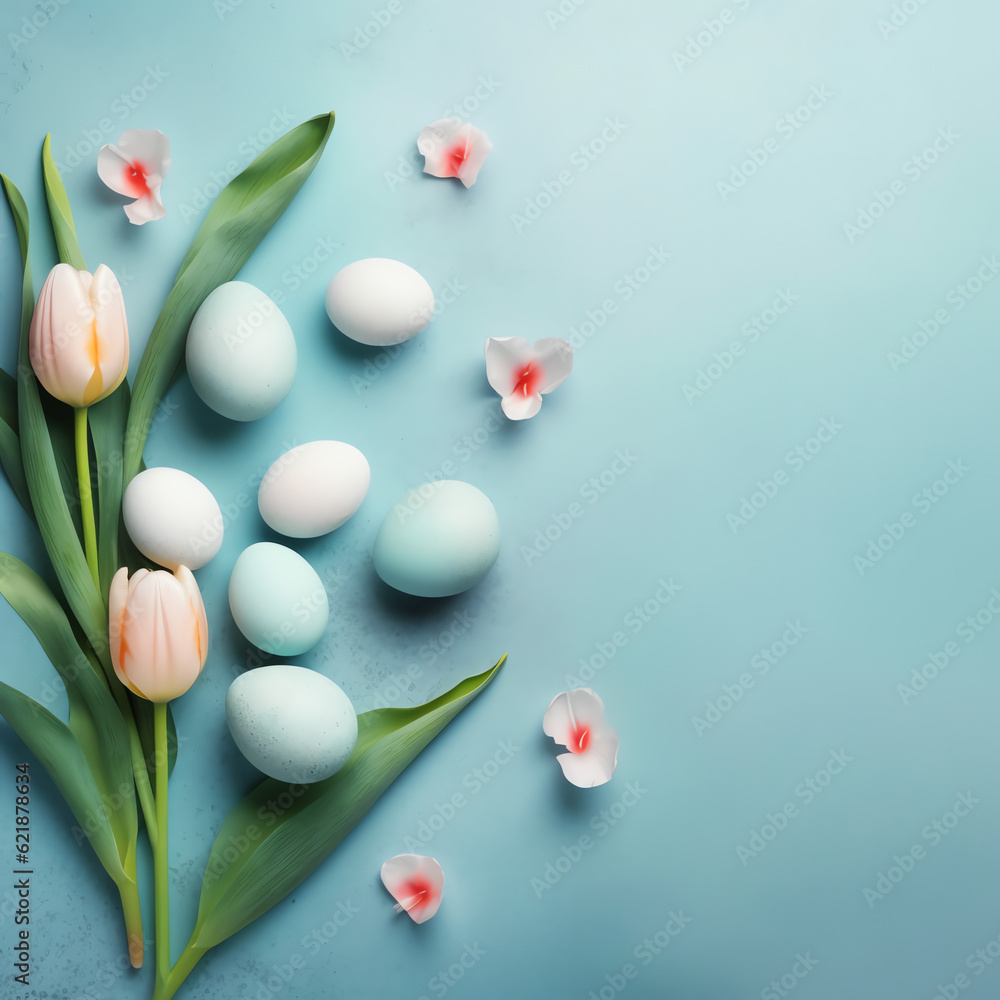 Blank space in the middle surrounded by easter pastel color background, AI Generated.