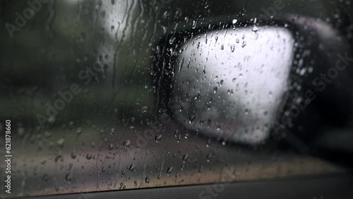 In the car on a rainy day