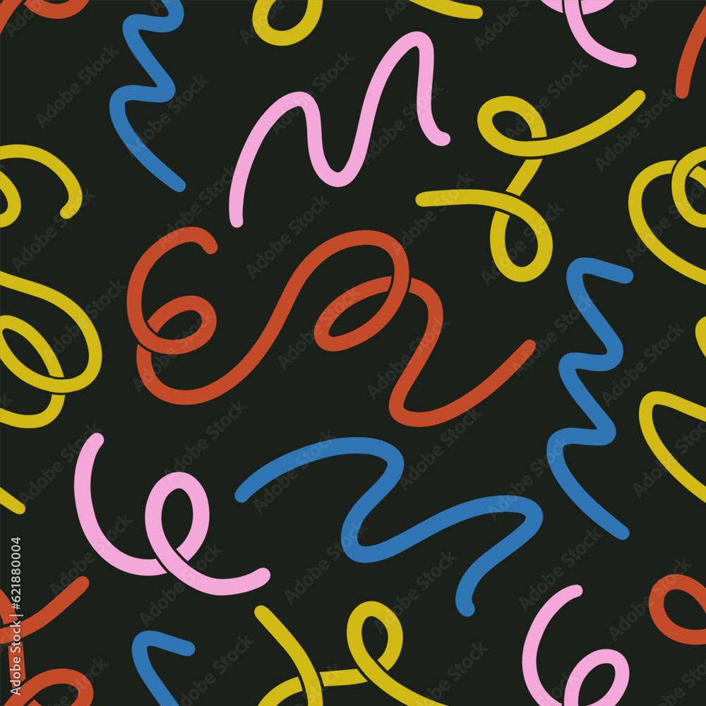 Fototapeta premium Modern abstract colorful seamless pattern with hand drawn lines. Hand drawn background. Perfect for textile, wrapping paper, fabric etc. Vector illustration