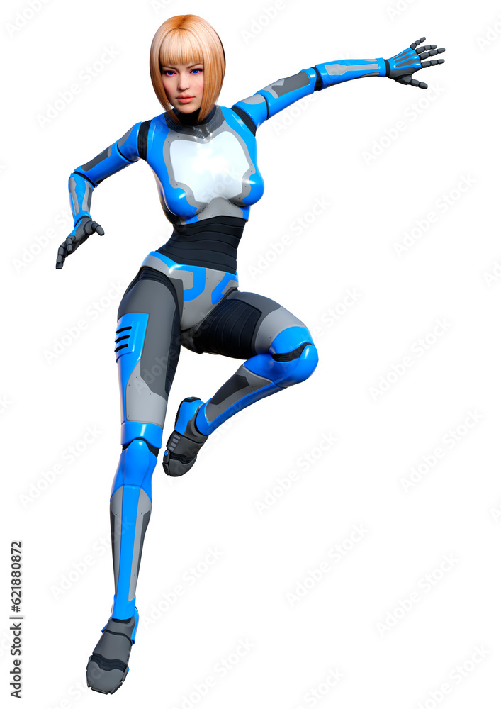 3D Rendering Female Robot on White 3D Rendering Female Robot on White