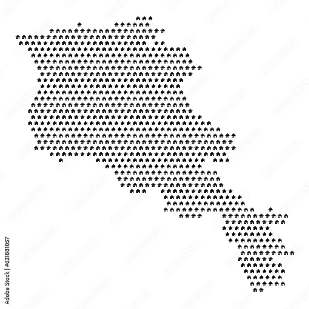 Map of the country of Armenia with house icons texture on a white background