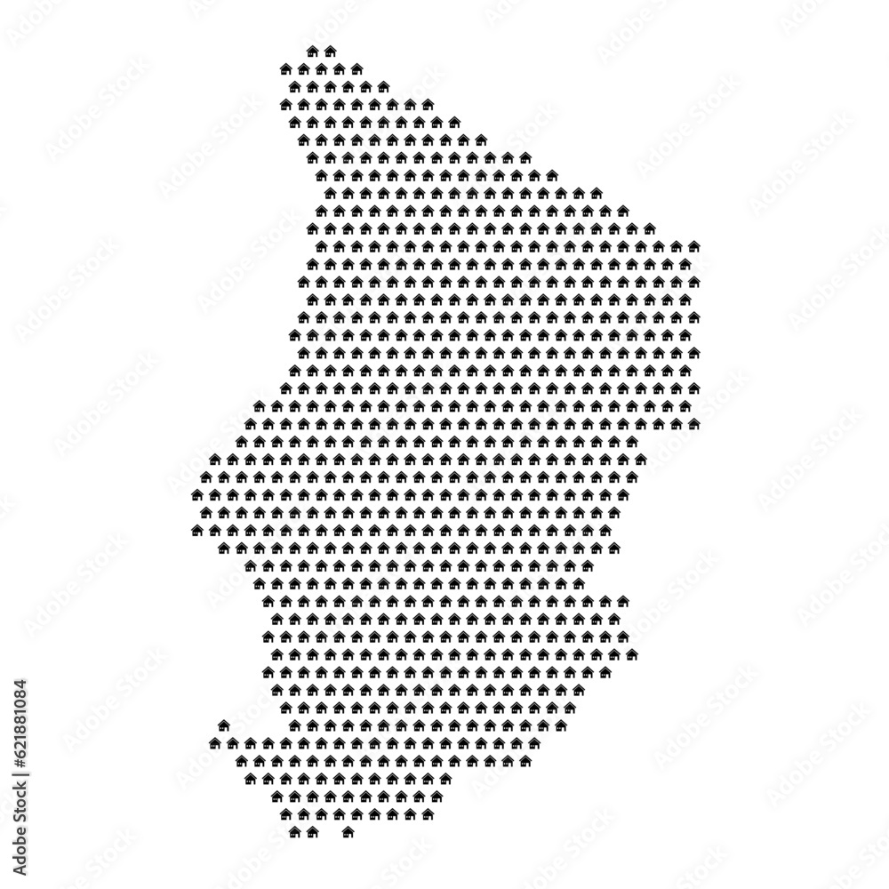 Map of the country of Chad with house icons texture on a white background