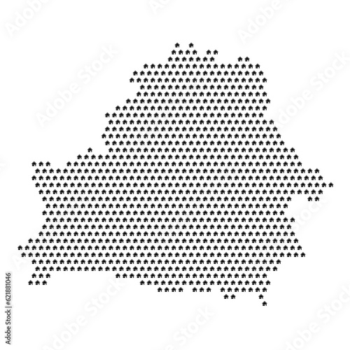 Map of the country of Belarus with house icons texture on a white background
