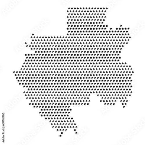 Map of the country of Gabon with house icons texture on a white background